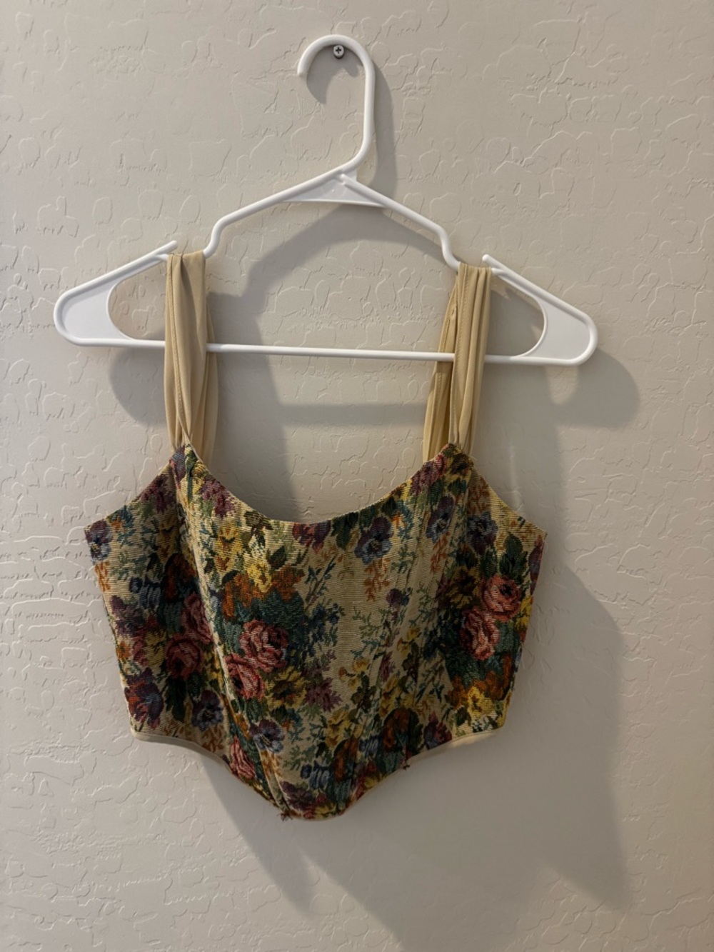 Altar'd State Floral Tapestry Crop Top with Beige Straps